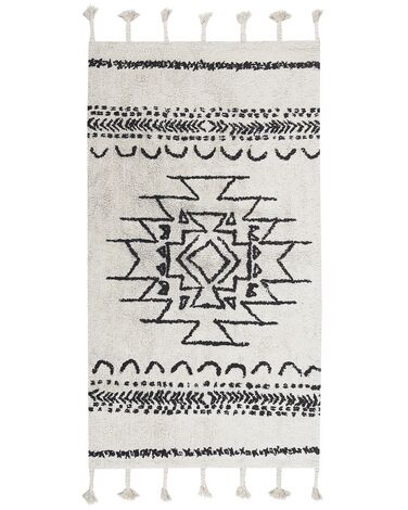 Teppich Baumwolle weiß / schwarz 80 x 150 cm Kurzflor KHOURIBGA
