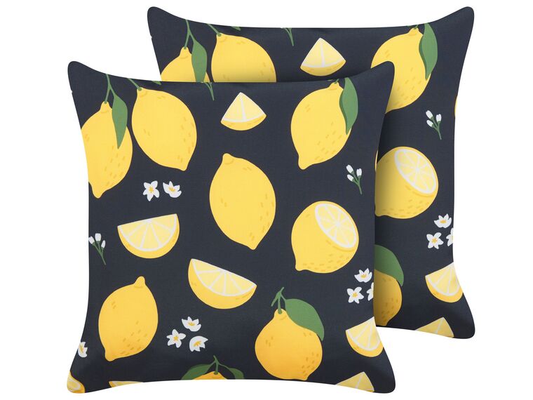 Set of 2 Cushions Lemon Motif 45 x 45 cm Black and Yellow ORCHID _838010