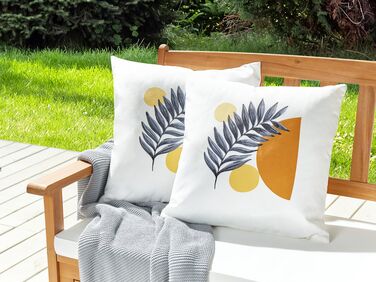 Set of 2 Outdoor Cushions Leaf Pattern 45 x 45 cm White VIOZENE