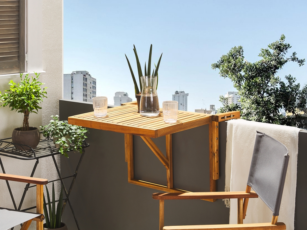 Tavolino sospeso da balcone 60 x 40 cm legno chiaro UDINE 