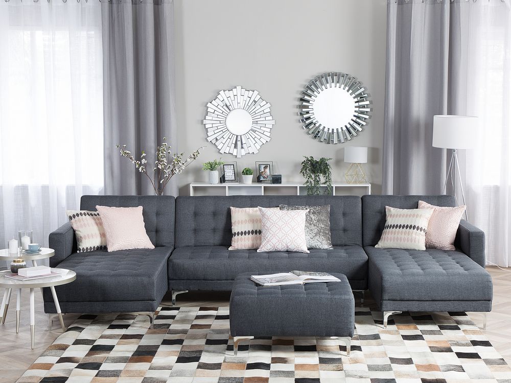 5 Seater Ushaped Modular Fabric Sofa Dark Grey ABERDEEN Beliani.co.uk