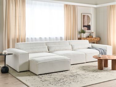 3-seters modulær sofa med ottoman boucle Hvit HELLNAR