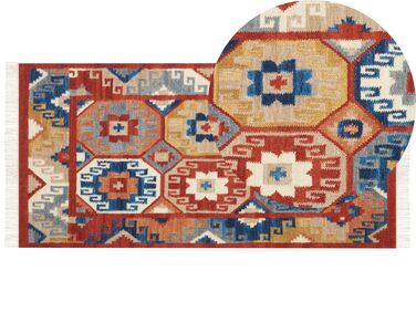 Kelim Teppich Wolle mehrfarbig 80 x 150 cm orientalisches Muster Kurzflor LUSARAT