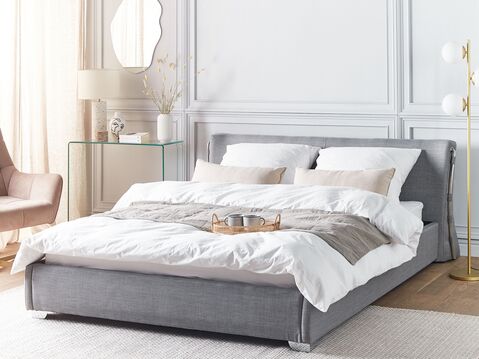 Fabric Eu King Size Bed Grey Paris, King Size Bed With Side Tables Dimensions