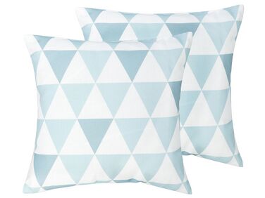 Conjunto de 2 almofadas de jardim com padrão de triângulos azul e branca 40 x 40 cm TRIFOS