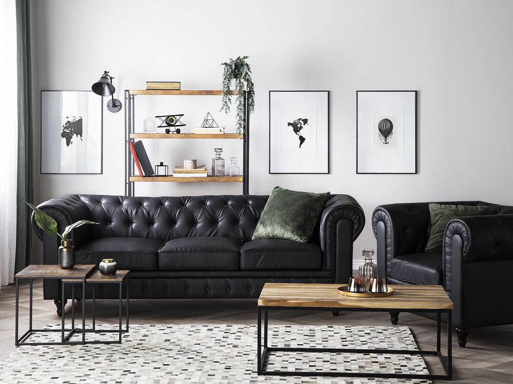 Faux Leather Living Room Set Black CHESTERFIELD Big | Beliani.co.uk