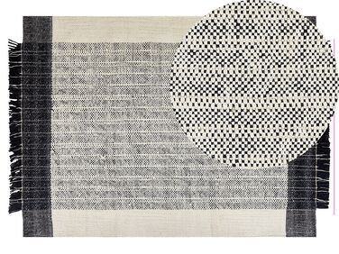 Teppich Wolle schwarz / cremeweiss 140 x 200 cm Kurzflor KETENLI