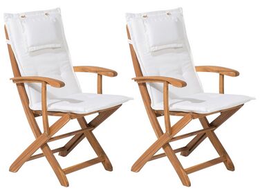 Set of 2 Garden Dining Chairs with Off-White Cushion MAUI