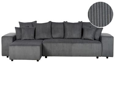 Canapé-lit d'angle à droite avec rangement en velours côtelé gris foncé LUSPA