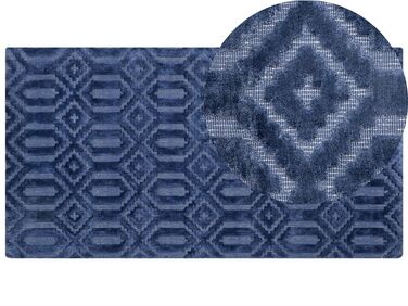 Teppich marineblau 80 x 150 cm geometrisches Muster Kurzflor ADATEPE