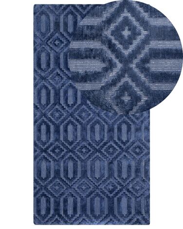 Teppich marineblau 80 x 150 cm geometrisches Muster Kurzflor ADATEPE