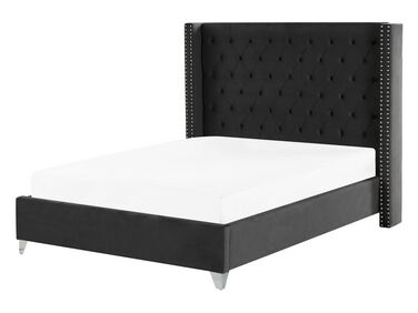 Łóżko welurowe 140 x 200 cm czarne LUBBON