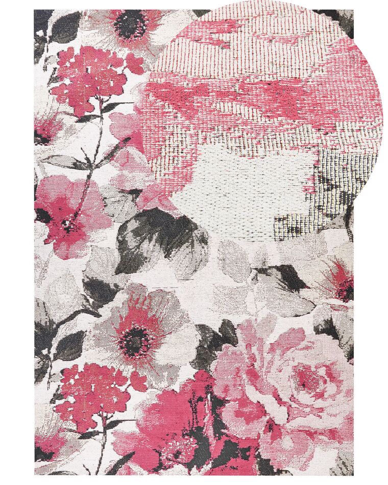 Cotton Area Rug Floral Motif 140 x 200 cm Pink EJAZ_854058