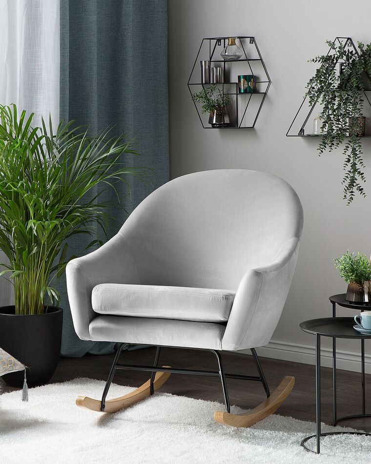 Velvet Rocking Chair Light Grey OXIE | Beliani.co.uk