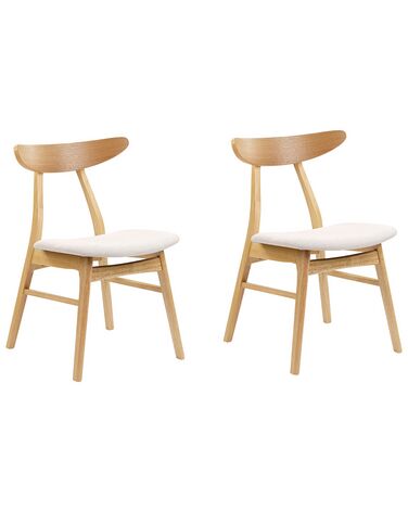 Set of 2 Wooden Dining Chairs Light Wood and Light Beige LYNN