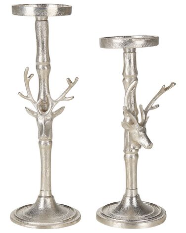 Metal Set of 2 Metal Candlesticks Silver TIKAL