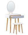 Sminkbord med LED-spegel och pall vit/grå VESOUL_850252