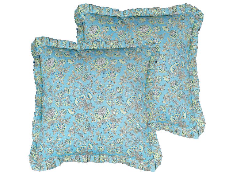 Set of 2 Cotton Cushions Flower Pattern 45 x 45 cm Blue AMOENA_838869