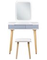 2 Drawer Dressing Table with LED Mirror and Stool White and Grey DIEPPE_850236
