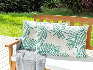 Set of 2 Outdoor Cushions Leaf Pattern 40 x 60 cm Beige and Green POGGIO
