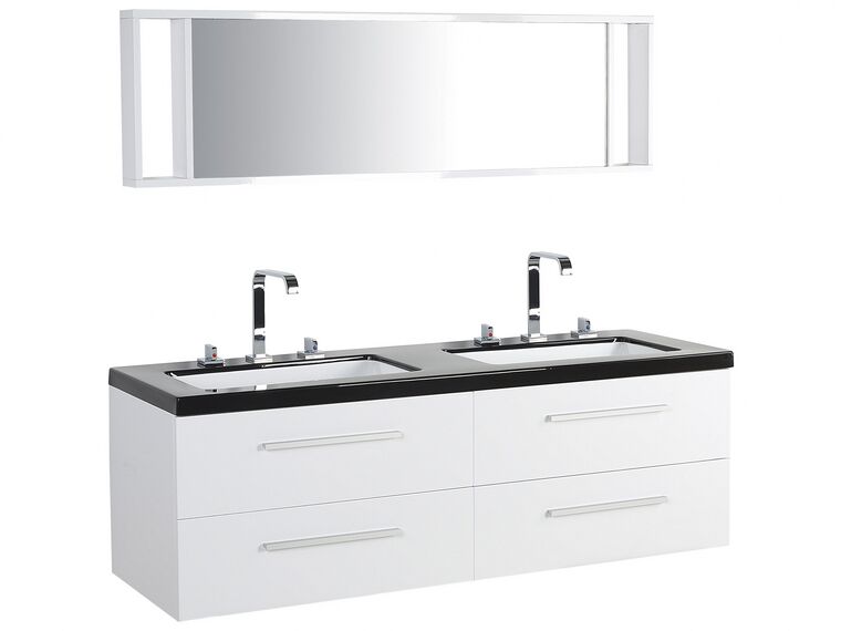 Badrumsmöbler väggskåp spegel och 2 tvättställ vit MALAGA_768802