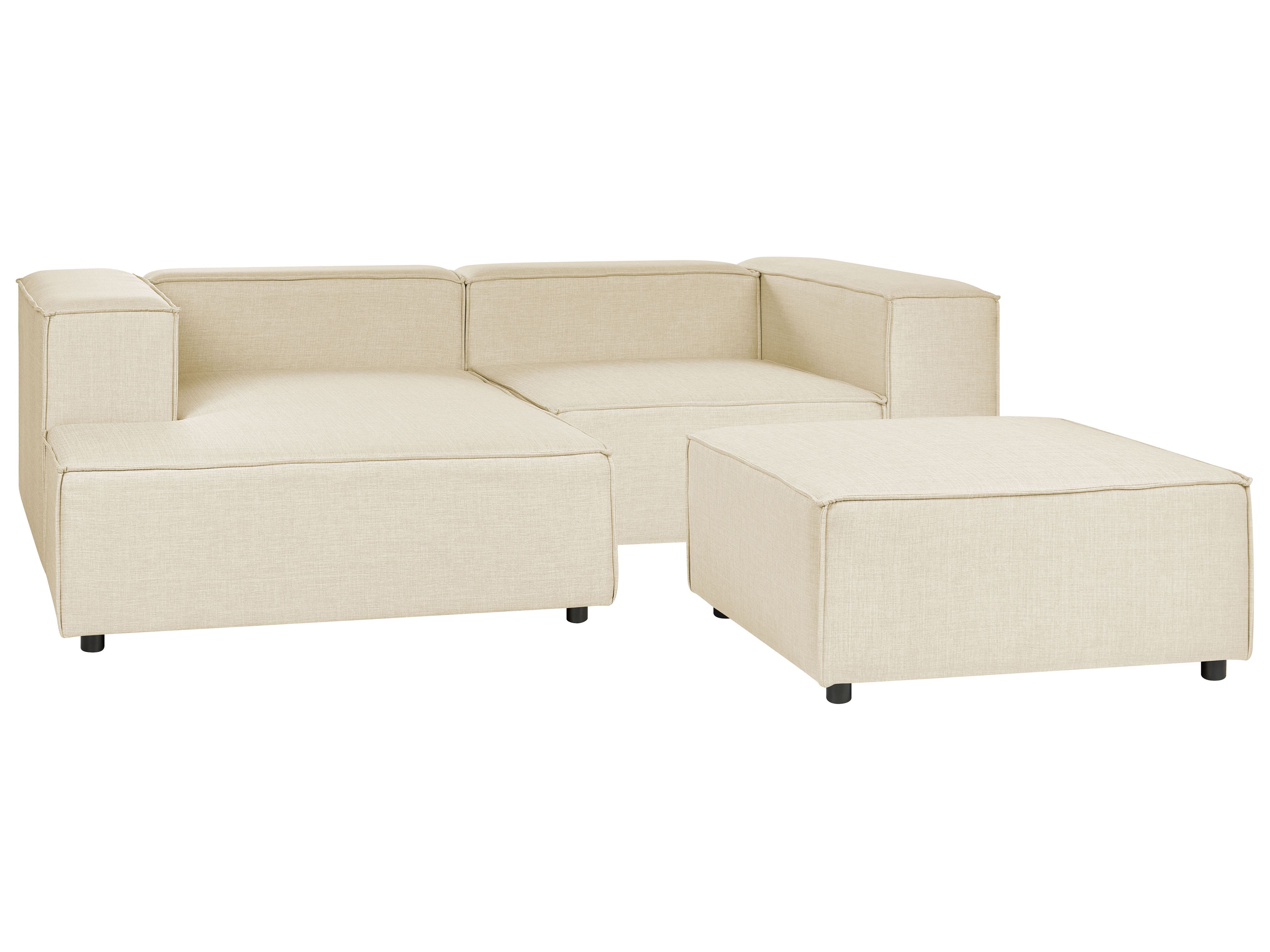 2-Sitzer Ecksofa Leinen beige rechtsseitig mit Ottomane APRICA | Beliani.ch