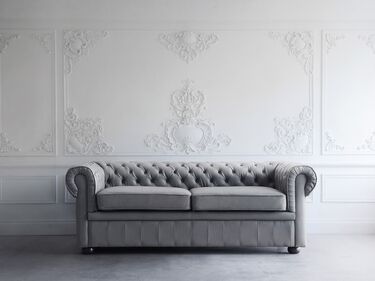 3-seters sofa kunstskinn grå CHESTERFIELD