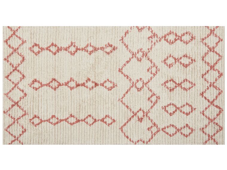 Teppich Baumwolle beige / rosa 80 x 150 cm geometrisches Muster Kurzflor BUXAR_839304