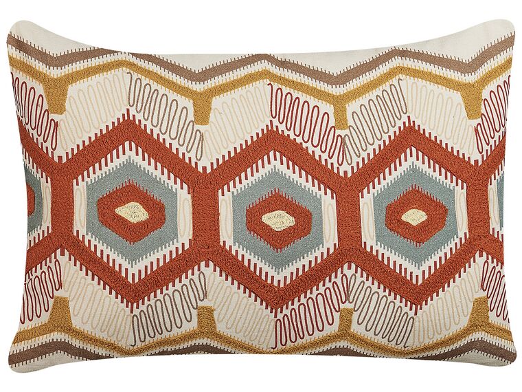 Embroidered Cotton Cushion Geometric Pattern 40 x 60 cm Multicolour MAJRA_829324