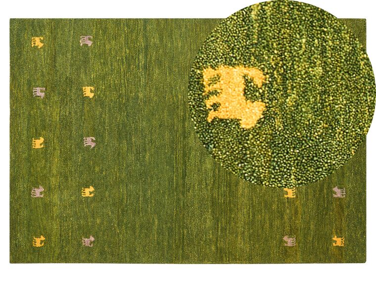 Alfombra gabbeh de lana verde/amarillo/beige 140 x 200 cm YULAFI_855749