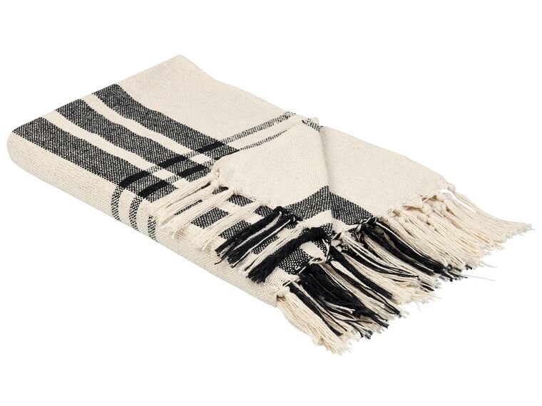 Cotton Blanket 130 x 170 cm Off-White and Black YUVALI_864047