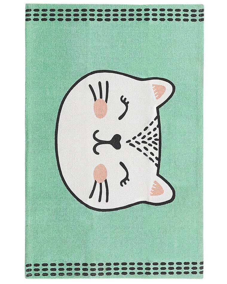 Cotton Kids Rug Cat Print 60 x 90 cm Green HOWRAH_790869