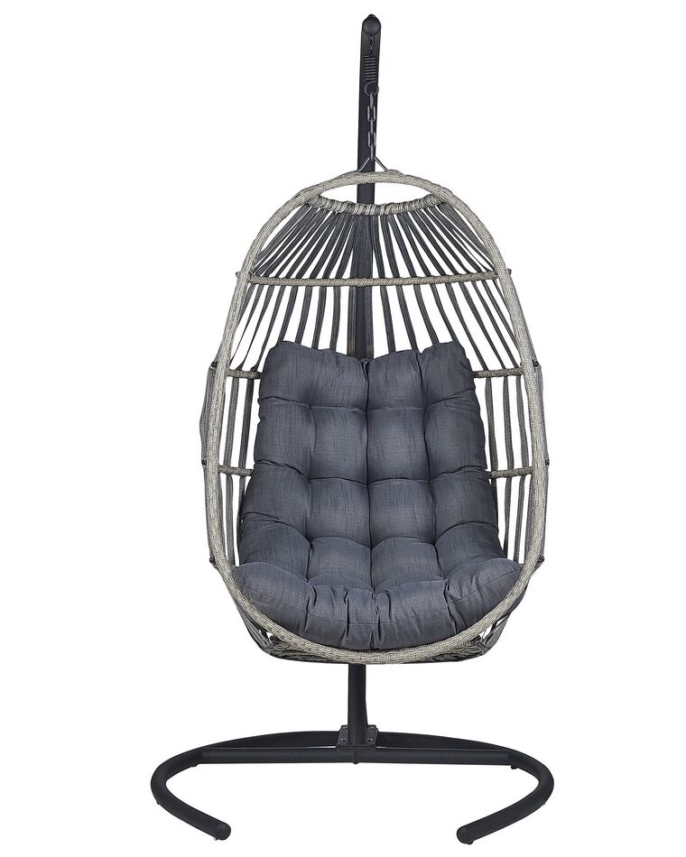 PE Rattan Hanging Chair with Stand Dark Grey SESIA Beliani.fi
