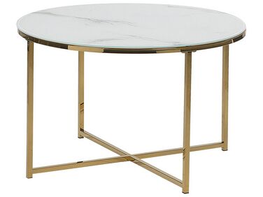 Tavolino da caffé effetto marmo bianco e oro ⌀ 70 cm QUINCY