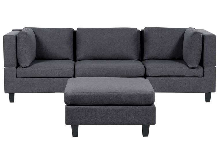 3-Seater Modular Fabric Sofa with Ottoman Dark Grey UNSTAD_893560