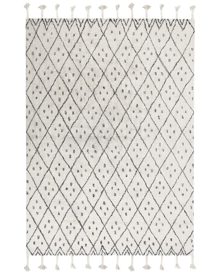 Teppich Baumwolle weiß / schwarz 140 x 200 cm cm Kurzflor AGADIR_831341