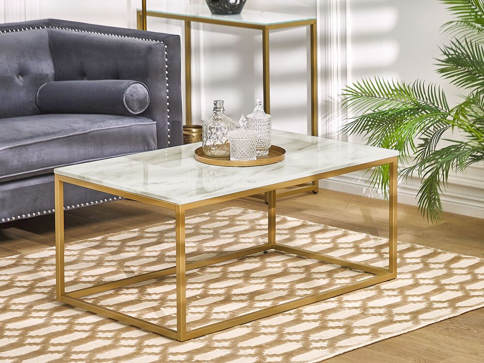 Tavolino da caffè effetto marmo beige e oro ⌀ 70 cm CORAL 