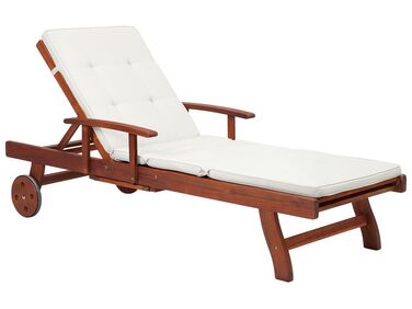 Chaise longue in legno di acacia cuscino beige TOSCANA