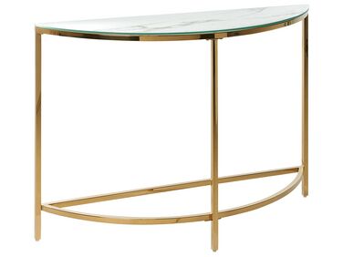 Glass Top Console Table Marble Effect White with Gold ORITA 
