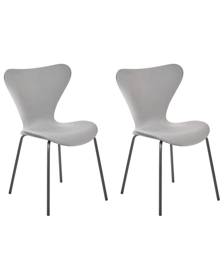 Sada 2 sametových jídelních židlí světle šedé/černé BOONVILLE_862153