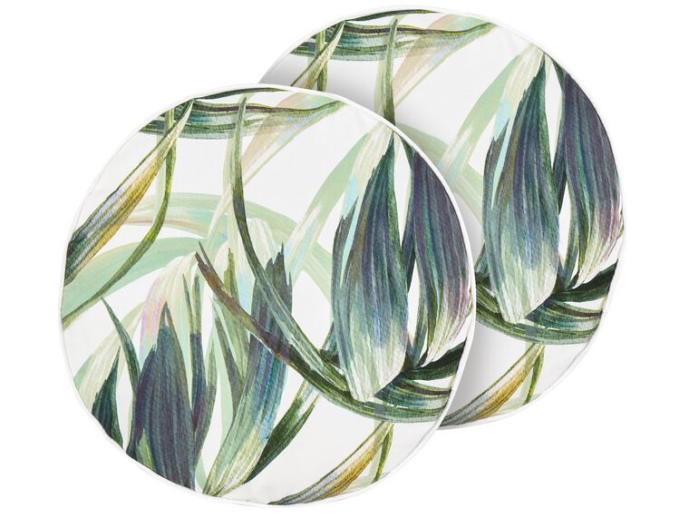 Set of 2 Outdoor Cushions Leaf Pattern ⌀ 40 cm Green and White CALDERINA_882357