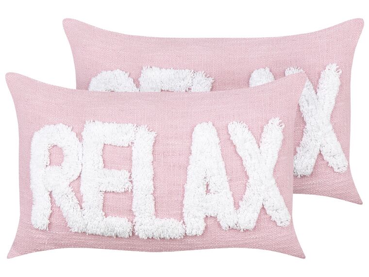 2 Cotton Cushions 30 x 50 cm Pastel Pink RELAXIFY_913233