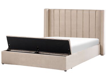 Velvet EU King Size Bed with Storage Bench Beige NOYERS
