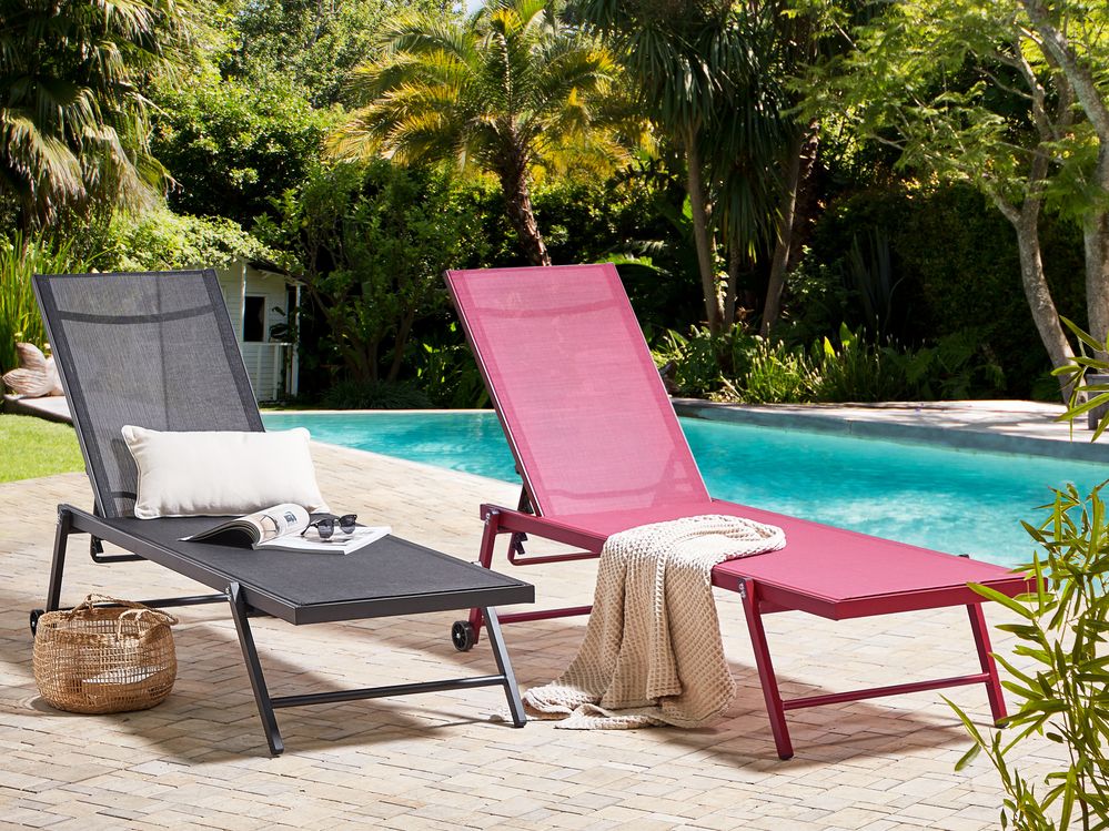 Aluminium Reclining Sun Lounger Black PORTOFINO Beliani