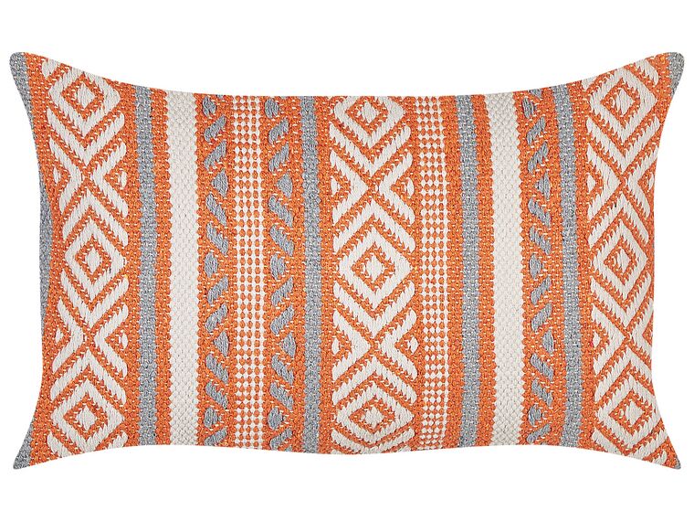 Bawełniana poduszka dekoracyjna w geometryczny wzór pomarańczowo - biała 30 x 50 cm INULA_843114
