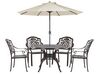 Utemöbelgrupp med 4 stolar brun SALENTO och parasoll (16 varianter)_877716