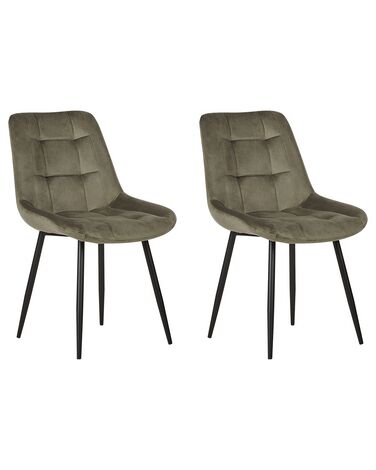 Set of 2 Velvet Dining Chairs Olive Green MELROSE