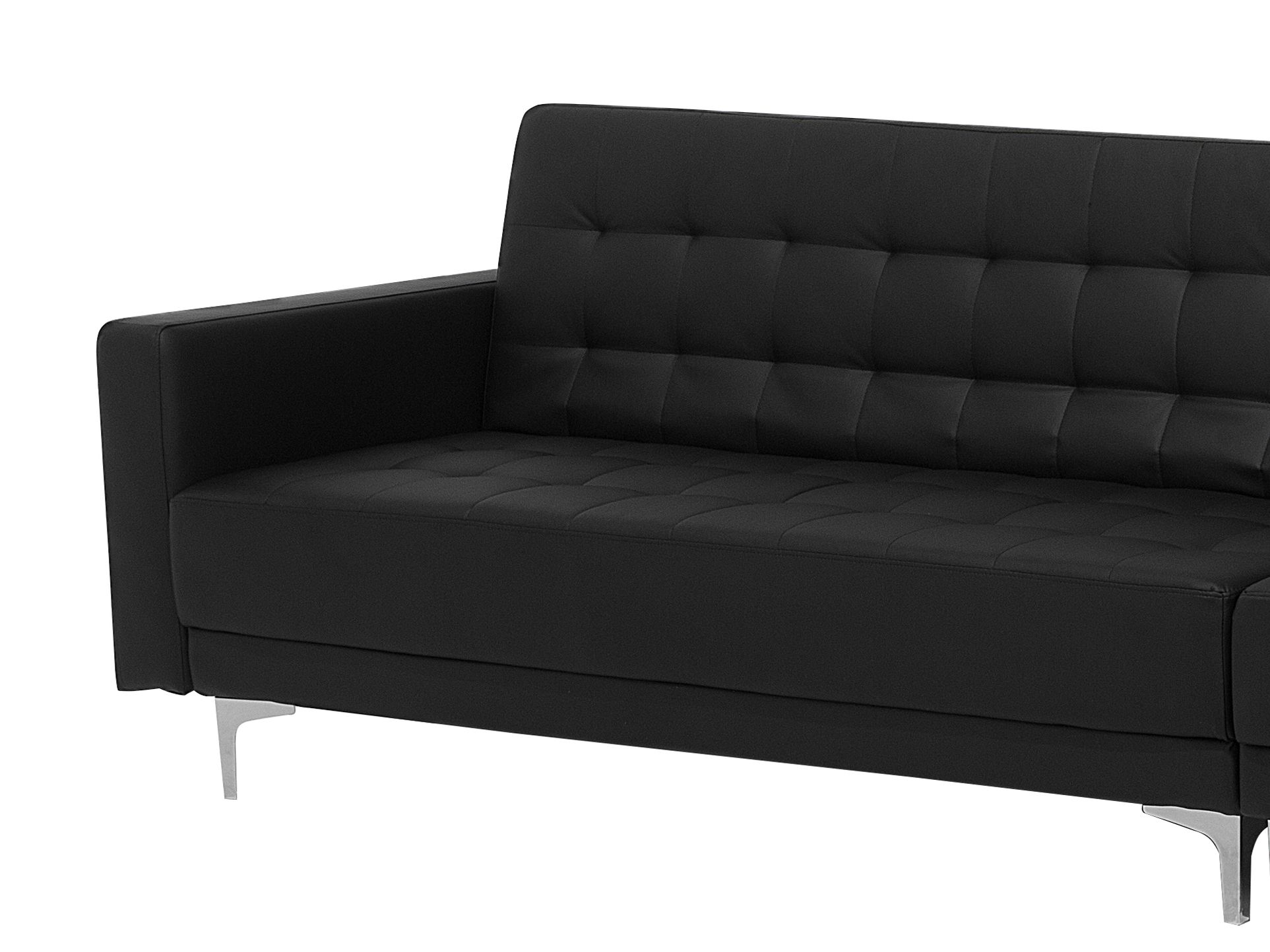 Left Hand Modular Faux Leather Sofa with Ottoman Black ABERDEEN