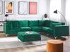 Left Hand 6 Seater Modular Velvet Corner Sofa with Ottoman Green EVJA_789859