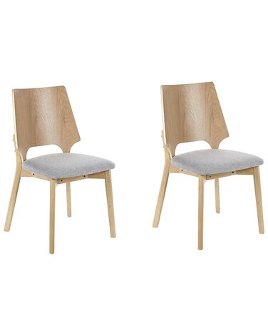 Set of 2 Dining Chairs Light Wood and Grey ABEE 